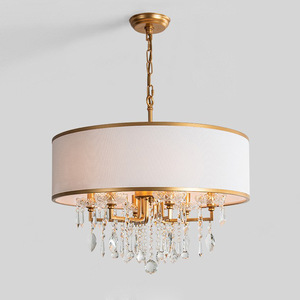 JYLIGHTING Luxury plafoniere in cristallo dorato moderno lampadario <span class=keywords><strong>Vintage</strong></span> paralume in tessuto elegante appeso a casa Hotel - Product Image 6