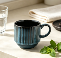 Ensemble de tasses à café en céramique empilables de style nordique avec support métallique, logo personnalisé, tasses en porcelaine côtelées empilables pour la maison (15 oz)
