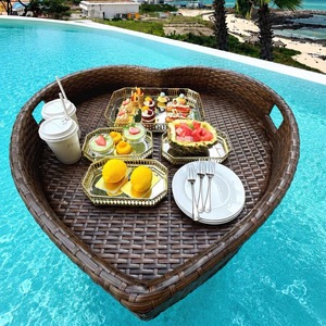 PE Rattan Basket Hotel Swimming Pool <b>Floating</b> Tray for Breakfast Afternoon Tea Water Serving Plate Storage Tray for Hotel Villa - Product Image 4