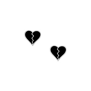 Pendientes de Corazón Irregular Gótico, Esmalte Negro, Amor Desgarrado, Acero Inoxidable 316, Joyería para Chicas - Product Image 5