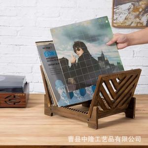 Wooden Record Rack Inclined <b>CD</b> Storage Holder Rustic Design Tabletop Music Display <b>Stand</b> Natural Wood Color - Product Image 2