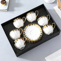 Lot de 6 tasses et 6 soucoupes en porcelaine de luxe nordique de 80 ml avec bord doré, vert, écologiques, coffret cadeau pour entreprises