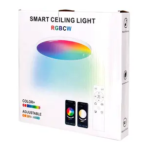Lampu LED plafon pintar dalam ruangan desain Modern bulat 12 inci 20W RGB warna kamar tidur dengan kendali jarak jauh LED Flush Mount