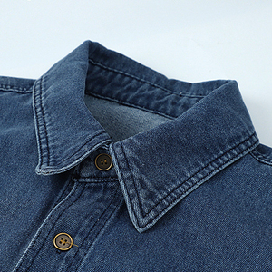 Camicette in denim da <span class=keywords><strong>donna</strong></span> classiche <span class=keywords><strong>autunno</strong></span>/<span class=keywords><strong>inverno</strong></span>, modello regular, tinta unita blu scuro, in popeline traspirante ed ecologico, con chiusura frontale ODM - Product Image 5