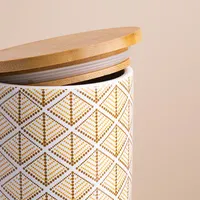 コーヒーティーシュガー用の新しいデザインの食品貯蔵キャニスター木製カバーセラミックジャー