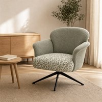 Fauteuil d'appoint en tissu avec dossier incurvé, accoudoirs rembourrés, coussin floral, base pivotante en métal noir, chaise longue réglable