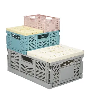 Korea Style Hot Selling Plastic Storage Box Folding Foldable Collapsible Crate for Fruits Vegetables