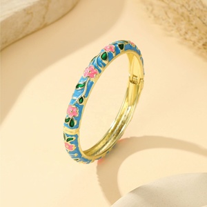 Fashion <b>Sweet</b> Colorful Oil Drop <b>Flowers</b> Leaves Vines Bracelet Retro Chinese <b>Flower</b> Enamel Open Ended Bracelet Jewelry - Product Image 5