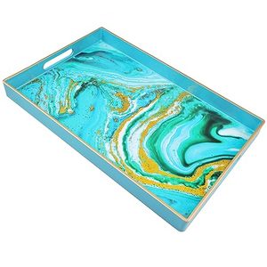 Marble Decorative Tray With Handles Versatile Plastic Serving Tray For BathroomRectangularparty Large Serving Tray