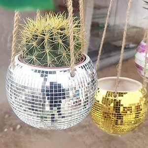 Maceta Colgante con Espejo de Bola de Discoteca, Precio de Fábrica, Cestas de Flores con Espejo <span class=keywords><strong>Pintadas</strong></span> a Mano con Cuerda para Decoración de Techo y Pared Interior - Product Image 3