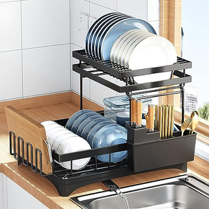 Égouttoir de cuisine noir pour vaisselle, support de séchage et de rangement au-dessus de l'évier avec porte-couteaux - Product Image 1