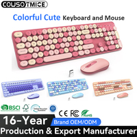 Venta Directa de Fábrica, Teclado de Máquina de Escribir Colorido OEM con Teclas Redondas Retro, Teclado y Ratón Inalámbricos 2.4G para PC