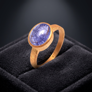 Bague d'anniversaire classique en argent massif plaqué or 18 carats avec pierre précieuse hydro tanzanite - Product Image 4