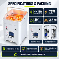Projecteur LED DMX sans fil sur batterie 4x18W 6-en-1 72W avec télécommande IR et contrôle via application WiFi pour éclairage de scène de mariage