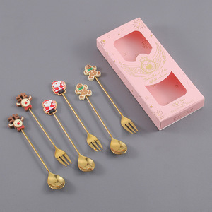 Ensemble de cuillères et fourchettes à dessert de Noël à thème dessin animé, cuillère à café, fourchette à fruits pour enfants, cadeau de vaisselle de fête - Product Image 3