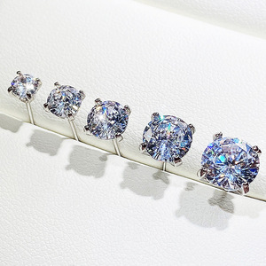 Orecchini a Perno Classici a Quattro Punte Rotondi per Donne, Brillanti Orecchini Solitari, Gioielli di Moda Quotidiana - Product Image 1