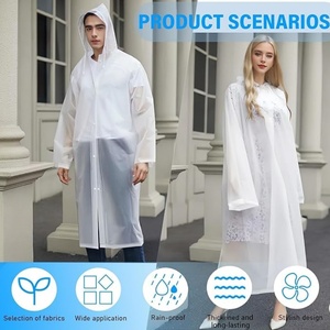 후드와 슬리브가있는 방수 휴대용 비옷 깨끗하고 재사용 가능한 비 내성 판초 여행용 플라스틱 레인웨어 재킷 - Product Image 4