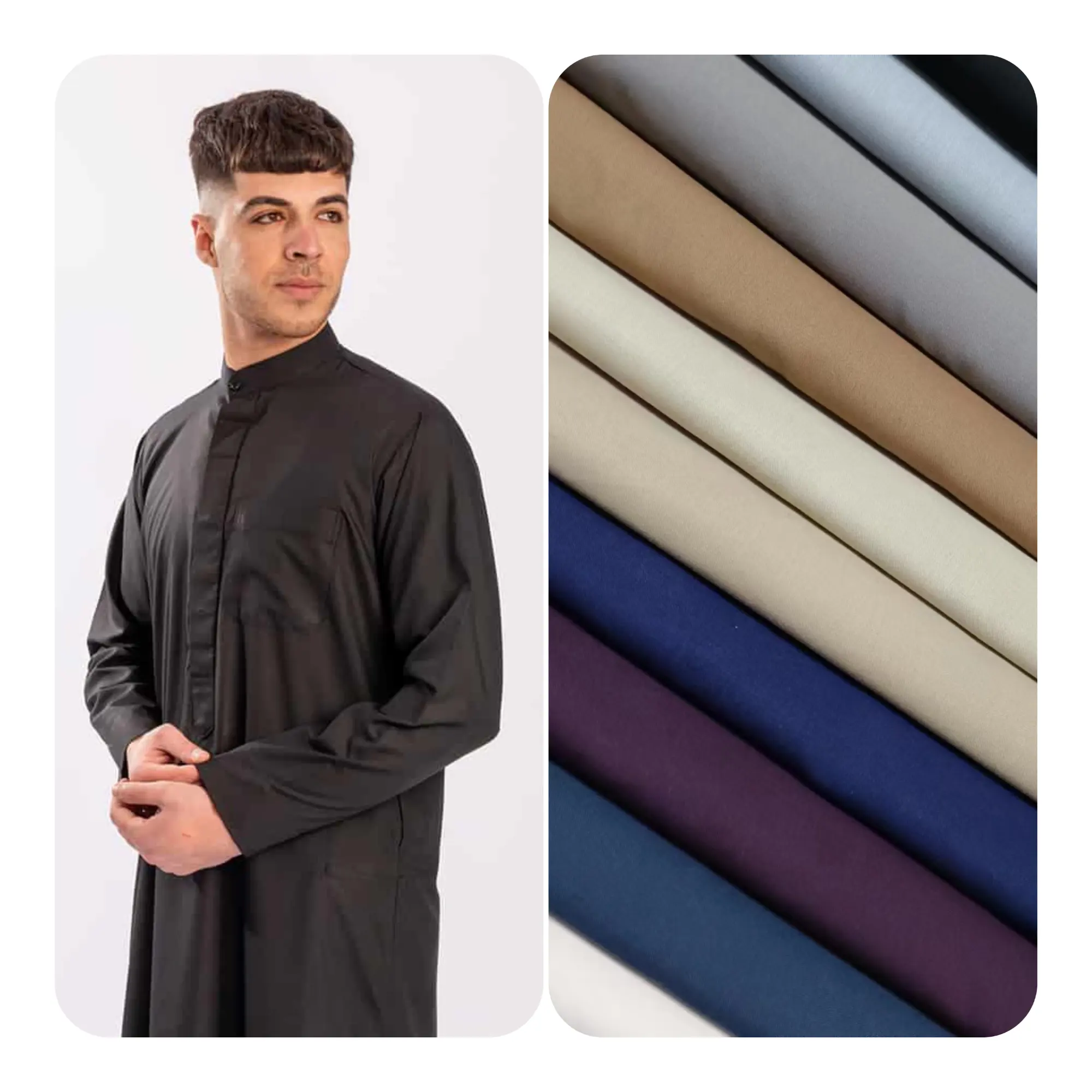 चीन रंगे अरबी Thobe अरब कपास सूट कपड़े 100% काता पॉलिएस्टर microfiber आदमी अरब बागे thobe कपड़े