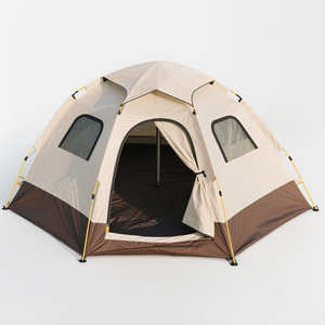 Tente de camping familiale tout temps beige-brun, motif patchwork, tissu Oxford, imperméable, anti-UV, portable, une chambre - Product Image 6