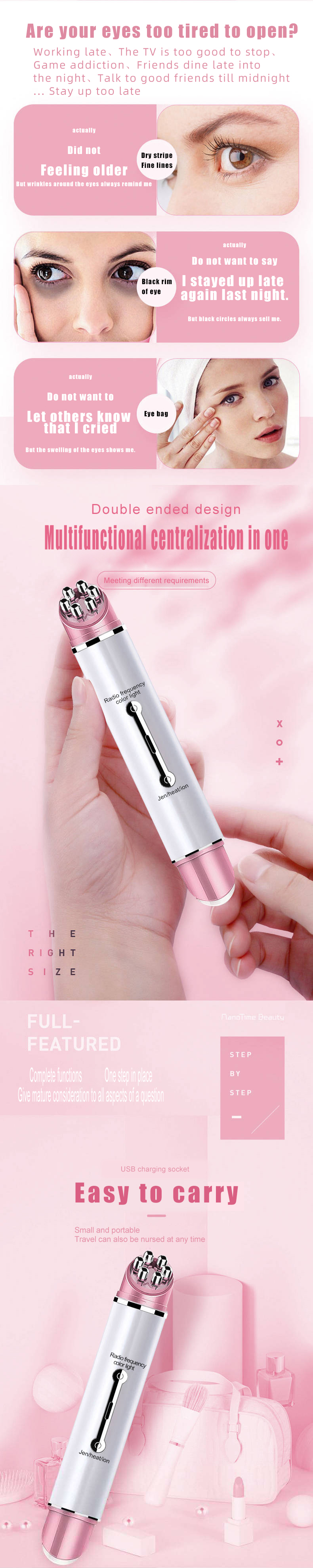Electric Beauty Wrinkle Removal Pen Stick Cooling Facial Under Eye Care Roller Instrument Tool Massager For Dark Circles