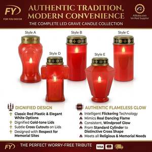 Bougie LED de cimetière étanche en gros, à piles, en plastique rouge, en forme de croix, pour commémoration religieuse, lumière LED pour tombes - Product Image 4