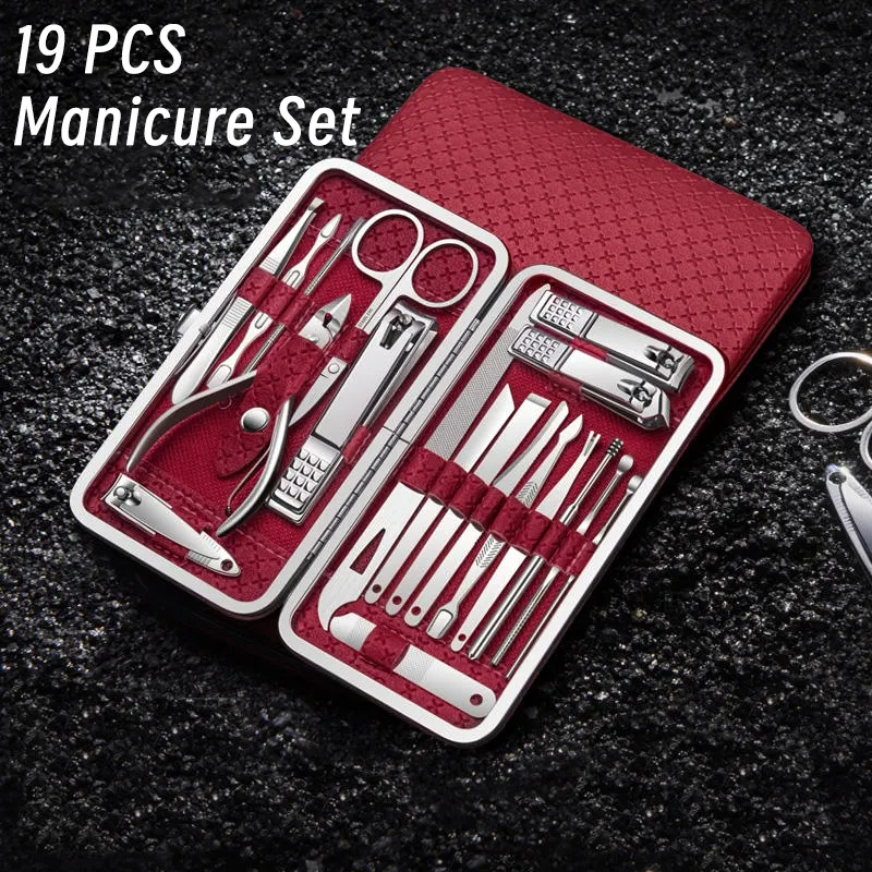Profissional 19 Pcs Manicure Set Aço Inoxidável Pedicure Set Nail Clipper Manicure Ferramentas Grooming Kit com estojo portátil
