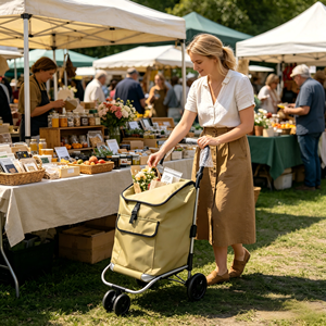 Multifunctional Customizable <b>Foldable</b> Double Basket Shopping <b>Trolley</b>, Wear-resistant Fabric Grocery Cart for Daily Shopping Cart - Product Image 3
