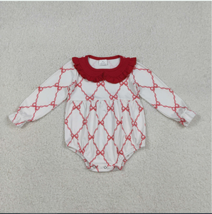 Mono de burbujas para bebé niña con estampado de lazos rojos LR2725 - Product Image 1