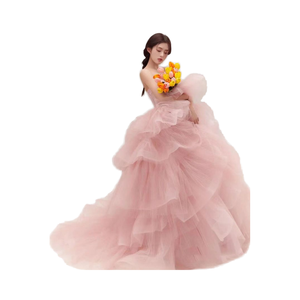 Printemps 2025 photographie <span class=keywords><strong>robe</strong></span> de mariée <span class=keywords><strong>robe</strong></span> de bal longueur au sol col en v dentelle chapelle Train grande taille moderne <span class=keywords><strong>rose</strong></span> série fée - Product Image 1