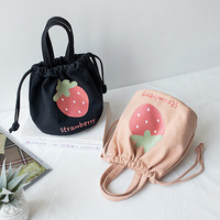 Mini bolso de mano de lona personalizado, versión coreana, bolso de cubo con boca agrupada con cordón, fiambrera, Bolso pequeño de tela