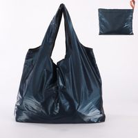 Sac fourre-tout personnalisé 2025 avec logo, argenté métallisé brillant, écologique, pliable, réutilisable, en polyester, avec fermeture éclair, pour courses et supermarché