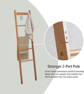 Escalera para Mantas de Madera de Haya, Soporte para Edredones de Estilo Rústico Natural de 5.3 pies con Ganchos Superiores, Estante Decorativo de 4 Barras para Mantas - Product Image 4