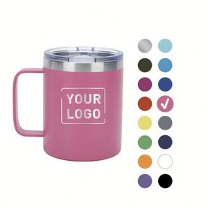Mug de voyage isotherme en acier inoxydable à double paroi de 12 oz avec poignée, logo personnalisé - Product Image 1