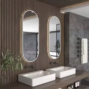 Oval Shape Rust Resistant Stainless Steel Framed Bathroom Touch Control Wall Mounted Makeup Vanity Mirror With Led Light