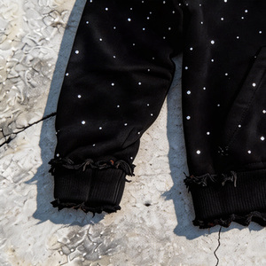 Sweat à capuche <span class=keywords><strong>noir</strong></span> oversize en coton French Terry de haute qualité, effet délavé, style streetwear, avec fermeture éclair et strass personnalisés - Product Image 4