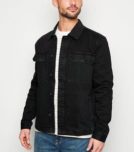 แจ็คเก็ตยีนส์กันน้ำสำหรับผู้ชาย ขายส่ง พร้อมปกขนแกะ สไตล์วินเทจ สีดำล้วน ลำลอง สำหรับฤดูหนาว สไตล์ซาฟารี - Product Image 2