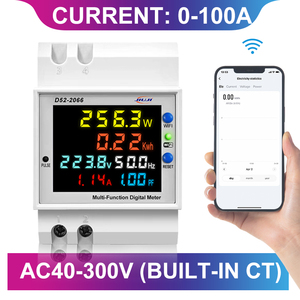 Medidor de Voltaje y Amperaje Monofásico JIUJI D52-2066 para Riel DIN, Multímetro Digital, Contador de Energía Eléctrica 40-300V AC 100A - Product Image 1