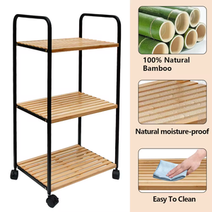 Bamboo 3 Tier <b>Rolling</b> Cart-<b>Rolling</b> Cart with Lockable Wheels,Trolley Cart with Wheels for Versatile Storage - Product Image 6
