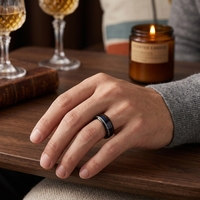 Bague de mode en carbure de tungstène noir avec incrustation bois, fil de pêche et bois de cerf pour hommes et femmes, bague de fiançailles et de mariage
