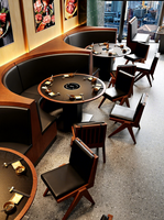 Ensemble de table de barbecue coréen haut de gamme avec hot pot sans fumée intégré, sièges et chariots en bois assortis pour restaurant asiatique