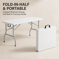 Table de camping pliante de 6 pieds, en plastique moulé par soufflage, pliable en deux, avec poignée, cadre en acier robuste, 72 x 29 pouces, blanche, fabriquée en Chine