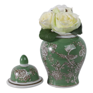 Pot décoratif en céramique, motif oiseau et fleurs vertes, pour salon, bureau, décoration intérieure - Product Image 2
