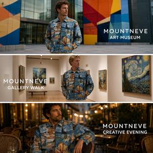 Veste pour homme à imprimé peinture à l'huile, col en tapisserie tissée, fermeture éclair, style artistique vintage, décontractée, quotidienne, streetwear urbain, sur mesure - Product Image 3
