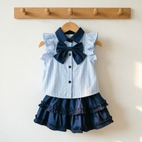 Ensemble Jupe à Volants et Nœud Rayé pour Filles, Tenue de Boutique, Robe de Soirée Princesse Préppy pour Tout-Petits, Vêtements en Gros, Faible MOQ, Personnalisable