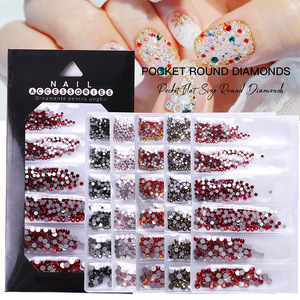 Wholesale 6 <b>Grids</b> Flat Bottom Diamond Glass Round Manicure Diamond Colorful Rhinestones - Product Image 3