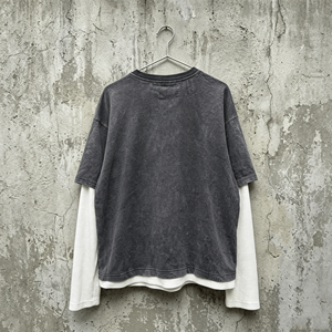 T-shirts personnalisés Streetwear en coton épais à double couche, manches longues, imprimés graphiques, effet vintage, avec strass pour hommes - Product Image 3