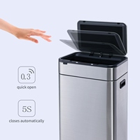 ELPHECO Poubelle d'intérieur automatique 40L avec couvercle intelligent en acier inoxydable Pied en bois pour bureau, chambre ou cuisine