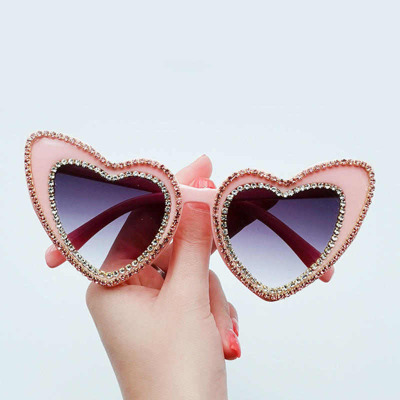 Designer Heart-Shaped Diamond Sunglasses for Ladies Blue Frame