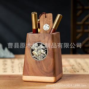 Portalápices cuadrado de madera de nogal negro, adorno de escritorio de estilo chino, almacenamiento de papelería de oficina, regalo para profesores - Product Image 2