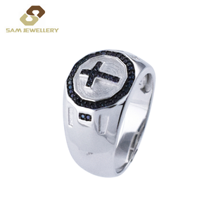 Anello di Lusso da Uomo con Zaffiro Blu, Anello a Fascia Larga con Croce Religiosa, Anello di Fidanzamento e Matrimonio per Uomo - Product Image 5